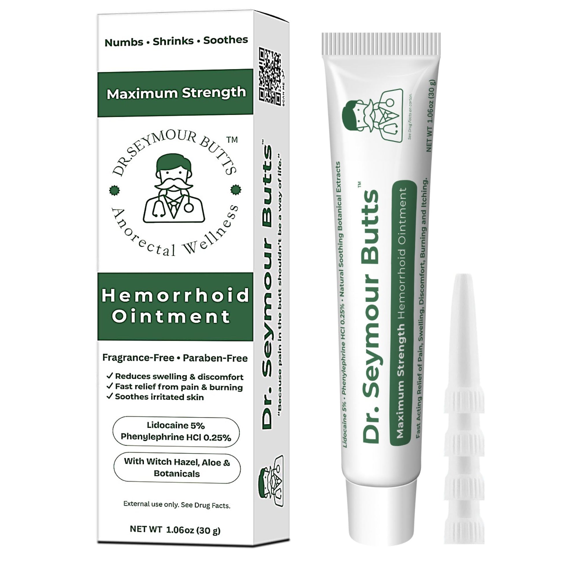 Dr. Seymour Butts Hemorrhoid Ointment – Lidocaine 5% Pain Relief for Burning, Itching & Irritation | External Hemorrhoid Care with Witch Hazel, Aloe & Botanical Support - Maple Wellness Supplements