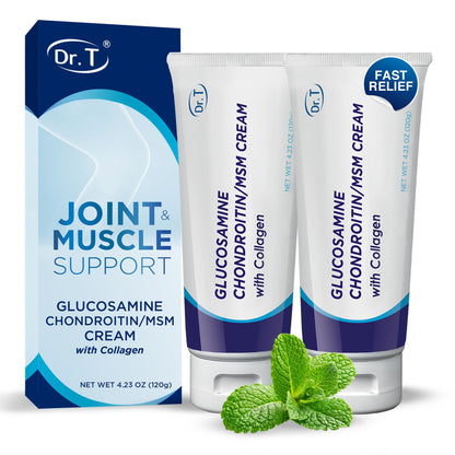 Dr. T Glucosamine Chondroitin Cream - Premium Formula with MSM and Collagen for Joint and Muscle Discomfort - Maintains Joint Strength, Flexibility & Muscle Mobility - 4.23 oz / 120g (2 Pack) - Maple Wellness Supplements