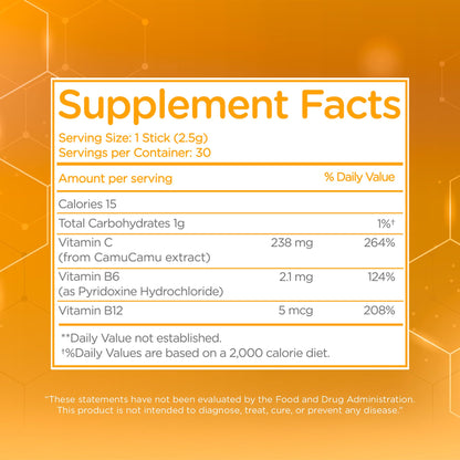 Dr. T On-the-go Packs – Morning Boost Formula – No Water Needed, Direct-to-Mouth – with Vitamins C, B6, B12 & Camu-Camu Extract – Supports Focus, Energy & Well-Being – Grapefruit, 30 Packs - Maple Wellness Supplements