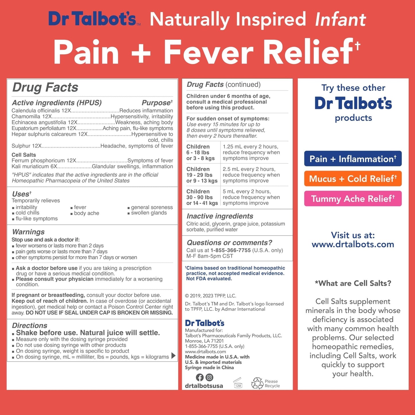 Dr. Talbot's Infant Pain and Fever Relief Liquid Medicine - 4 fl oz - 6+ Months - Grape Juice Flavor - No Alcohol, Dyes, or Parabens - Baby Essentials - Maple Wellness Supplements