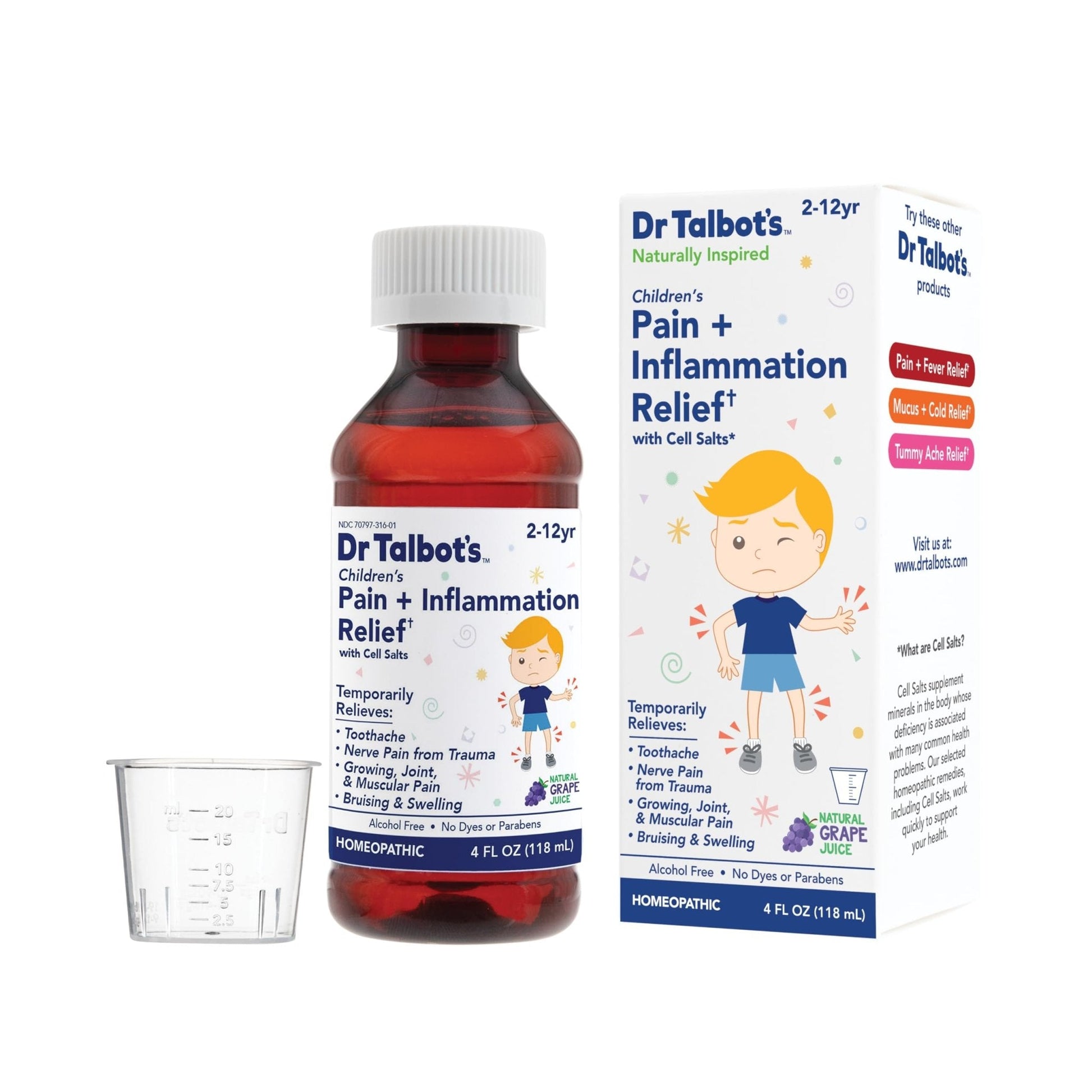 Dr. Talbot's Pain + Inflammation Relief Liquid Medicine for Children, Includes Dosage Cup, Grape Juice Flavor, 4 Fl Oz (Packaging May Vary) - Maple Wellness Supplements