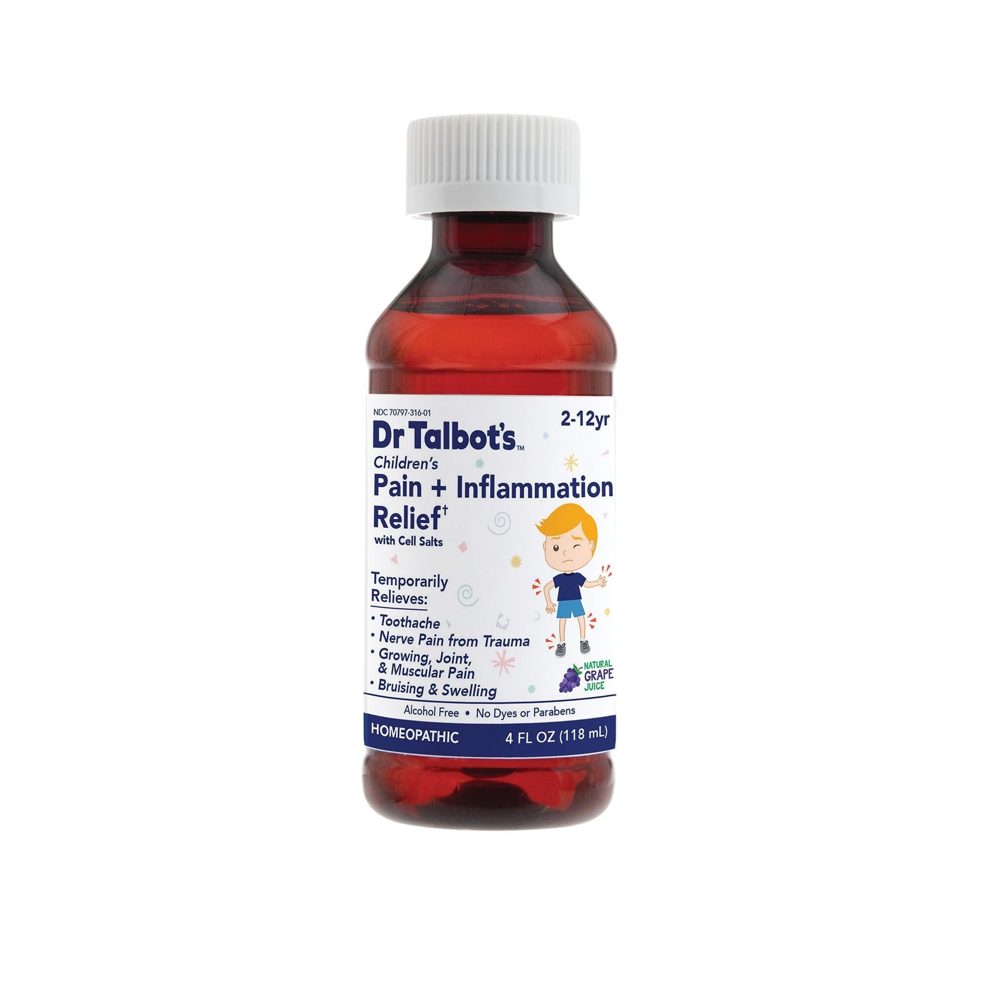 Dr. Talbot's Pain + Inflammation Relief Liquid Medicine for Children, Includes Dosage Cup, Grape Juice Flavor, 4 Fl Oz (Packaging May Vary) - Maple Wellness Supplements