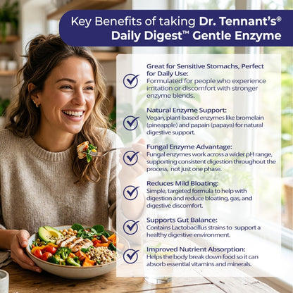 Dr. Tennant's Digestive Enzymes with Bromelain, Papain and Lipase - Bloating Relief and Gas Support for Sensitive Stomachs, Vegan, 27-Enzyme Blend, - Maple Wellness Supplements