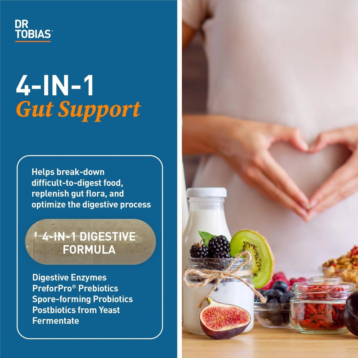 Dr. Tobias Digestive Enzymes with Probiotics, Prebiotics and Postbiotics Bromelain, Amylase, Lipase, for Better Digestion & Immune Function, 60 Capsules, 30 Servings (2 Daily) - Maple Wellness Supplements