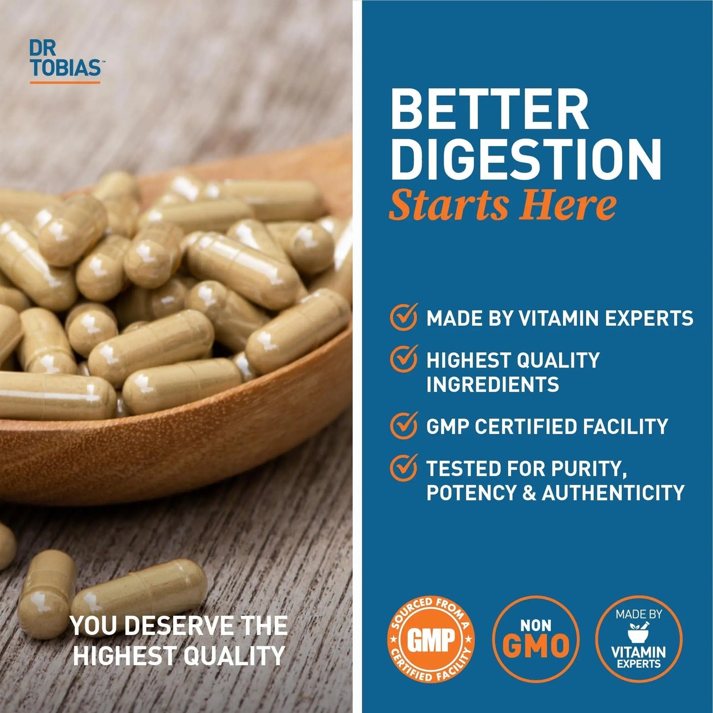 Dr. Tobias Digestive Enzymes with Probiotics, Prebiotics and Postbiotics Bromelain, Amylase, Lipase, for Better Digestion & Immune Function, 60 Capsules, 30 Servings (2 Daily) - Maple Wellness Supplements
