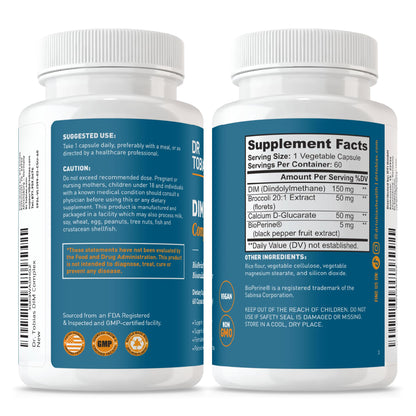 Dr. Tobias DIM Complex, Hormone Balance for Women & Men, DIM Supplement with BioPerine, Broccoli Extract & Calcium D-Glucarate Estrogen Detox Balance Complex, Non-GMO, Vegan, 60 Capsules - Maple Wellness Supplements