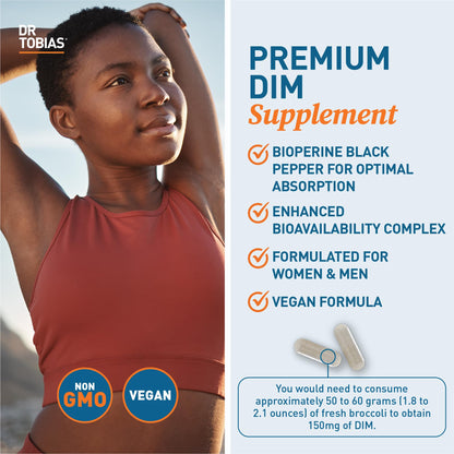 Dr. Tobias DIM Complex, Hormone Balance for Women & Men, DIM Supplement with BioPerine, Broccoli Extract & Calcium D-Glucarate Estrogen Detox Balance Complex, Non-GMO, Vegan, 60 Capsules - Maple Wellness Supplements