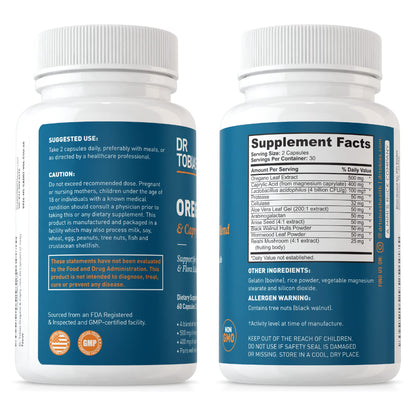 Dr. Tobias Lung Health and Oregano & Caprylic Acid Blend, Supports Lung Cleanse & Detox, Intestinal Health, Immune Support with Prebiotics & Herbs for Women & Men - Maple Wellness Supplements