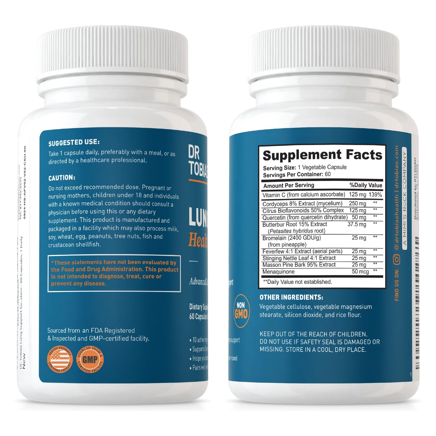 Dr. Tobias Lung Health, Lung Support Supplement with Vitamin C, Butterbur, Quercetin - Maple Wellness Supplements