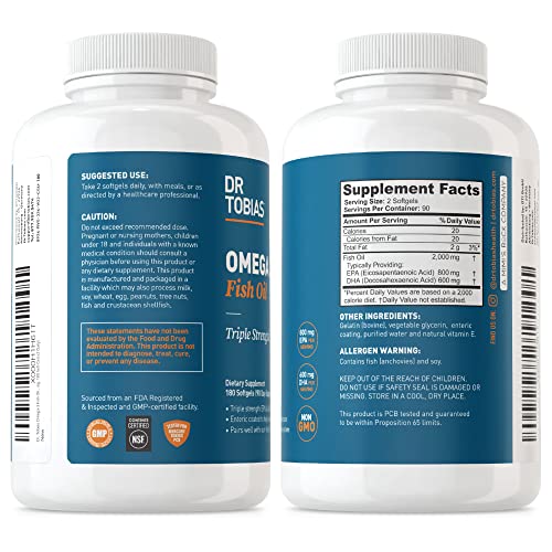 Dr. Tobias Omega-3 Fish Oil, Triple Strength, Supports Brain & Heart Health, 2000 mg - Maple Wellness Supplements