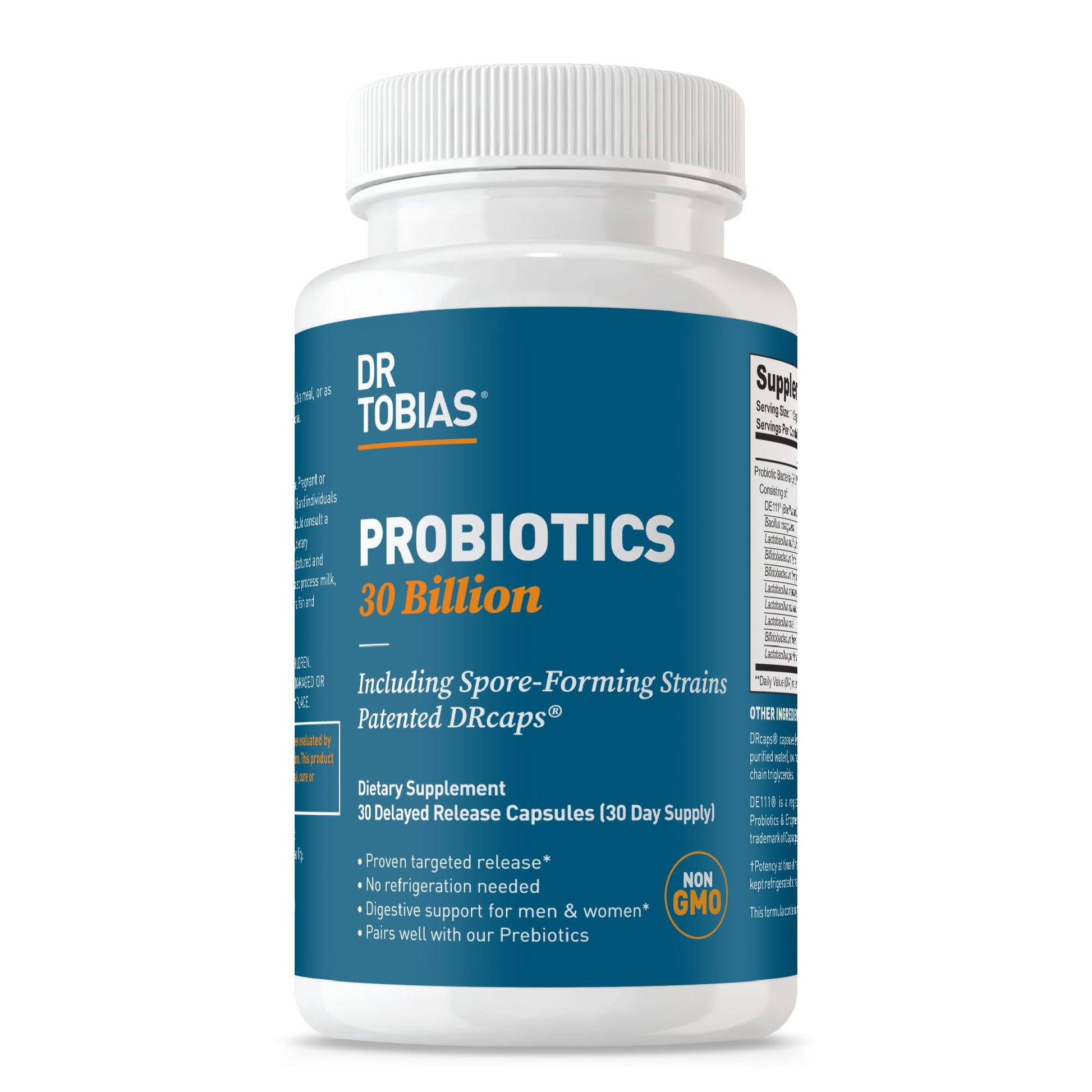 Dr. Tobias Probiotics 30 Billion, 10 Strains, 30 Billion CFU's, Targeted Release Probiotics for Women & Men, Supports Digestive Health, Shelf-Stable, - Maple Wellness Supplements