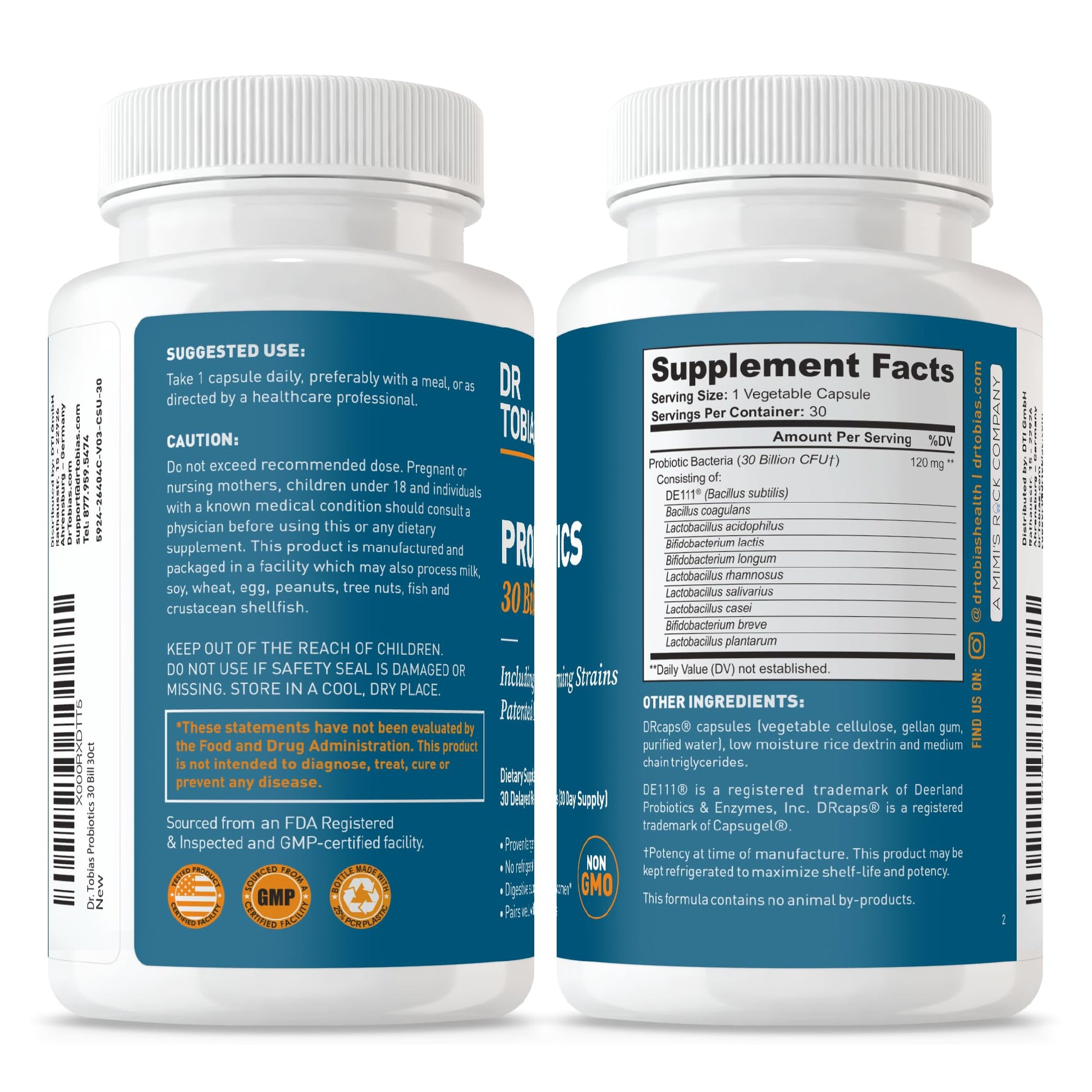 Dr. Tobias Probiotics 30 Billion, 10 Strains, 30 Billion CFU's, Targeted Release Probiotics for Women & Men, Supports Digestive Health, Shelf-Stable, - Maple Wellness Supplements