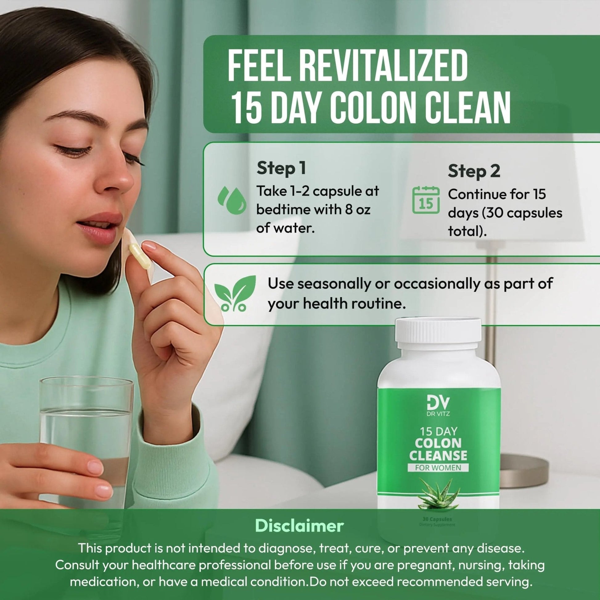 Dr Vitz 15 Day Colon Cleanse for Women – Natural Detox Pills with Herbs, Fiber & Probiotics – Bloating & Constipation Relief, Weight Loss & Gut Health Reset – 30 Capsules - Maple Wellness Supplements