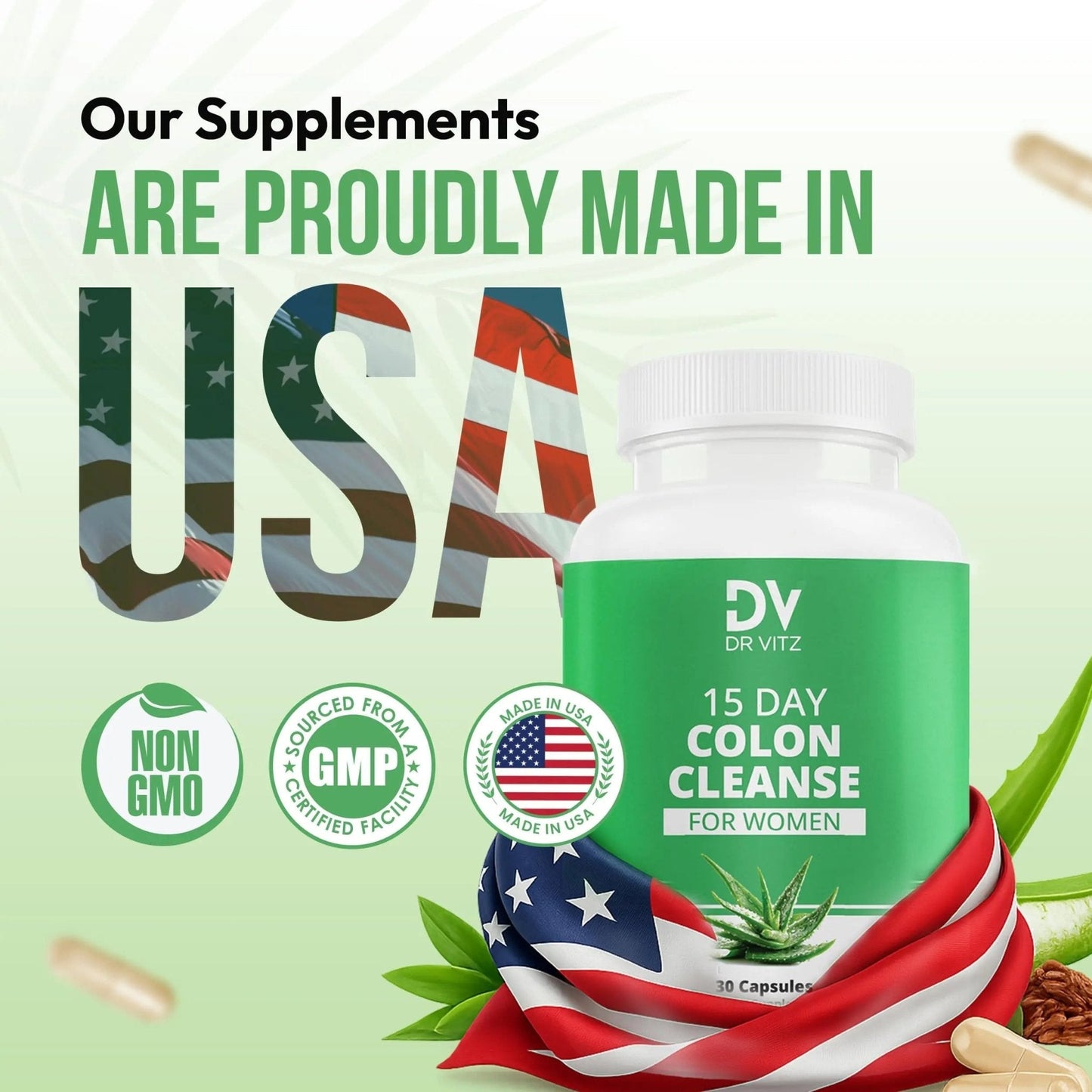 Dr Vitz 15 Day Colon Cleanse for Women – Natural Detox Pills with Herbs, Fiber & Probiotics – Bloating & Constipation Relief, Weight Loss & Gut Health Reset – 30 Capsules - Maple Wellness Supplements