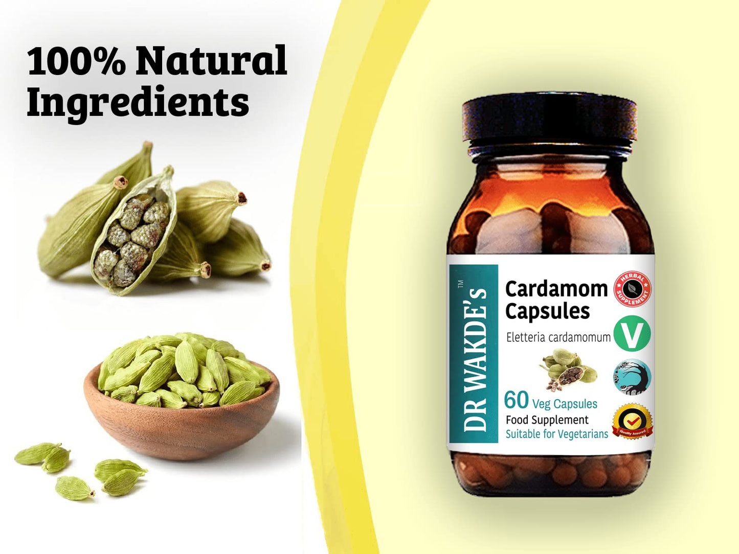 DR WAKDE'S Cardamom Capsules (60 Veg Caps, Plant-Based Supplement, Ayurvedic Herb, All Natural, Vegan) - Maple Wellness Supplements