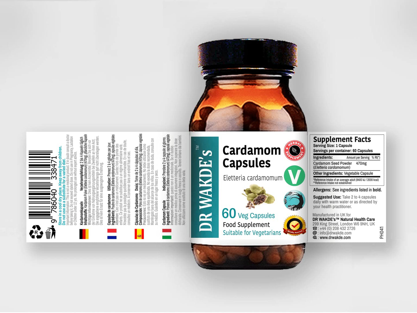 DR WAKDE'S Cardamom Capsules (60 Veg Caps, Plant-Based Supplement, Ayurvedic Herb, All Natural, Vegan) - Maple Wellness Supplements