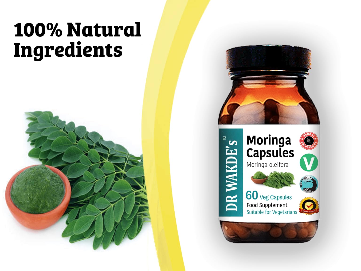 DR WAKDE'S Moringa Capsules (Moringa oleifera, 60 Veg Caps, Plant-Based Supplement, Ayurvedic Herb, All Natural, Vegan) - Maple Wellness Supplements