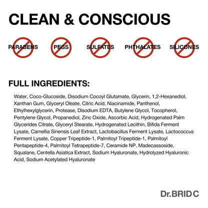 Dr.BRID C Soothing Jelly Cleanser - Amino Acid Face Wash with Peptides & Protease, Low-pH Pore Purifying & Texture Smoothing Facial Cleanser for Sensitive Skin, Fragrance-Free, 3.38 fl.oz. - Maple Wellness Supplements