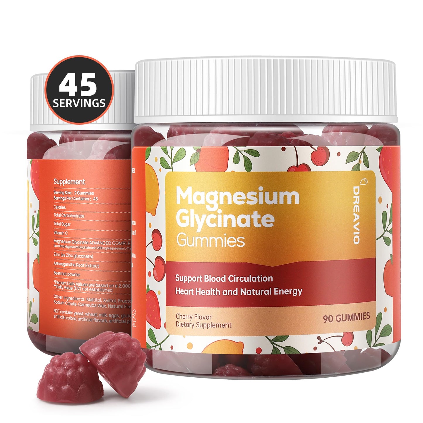 DREAVIO 90 Count Magnesium Glycinate Gummies 400mg w/Ashwagandha Supplement - Sugar Free Zinc Magnesium Glycinate Supplement Ashwagandha Gummies for Adults - Maple Wellness Supplements