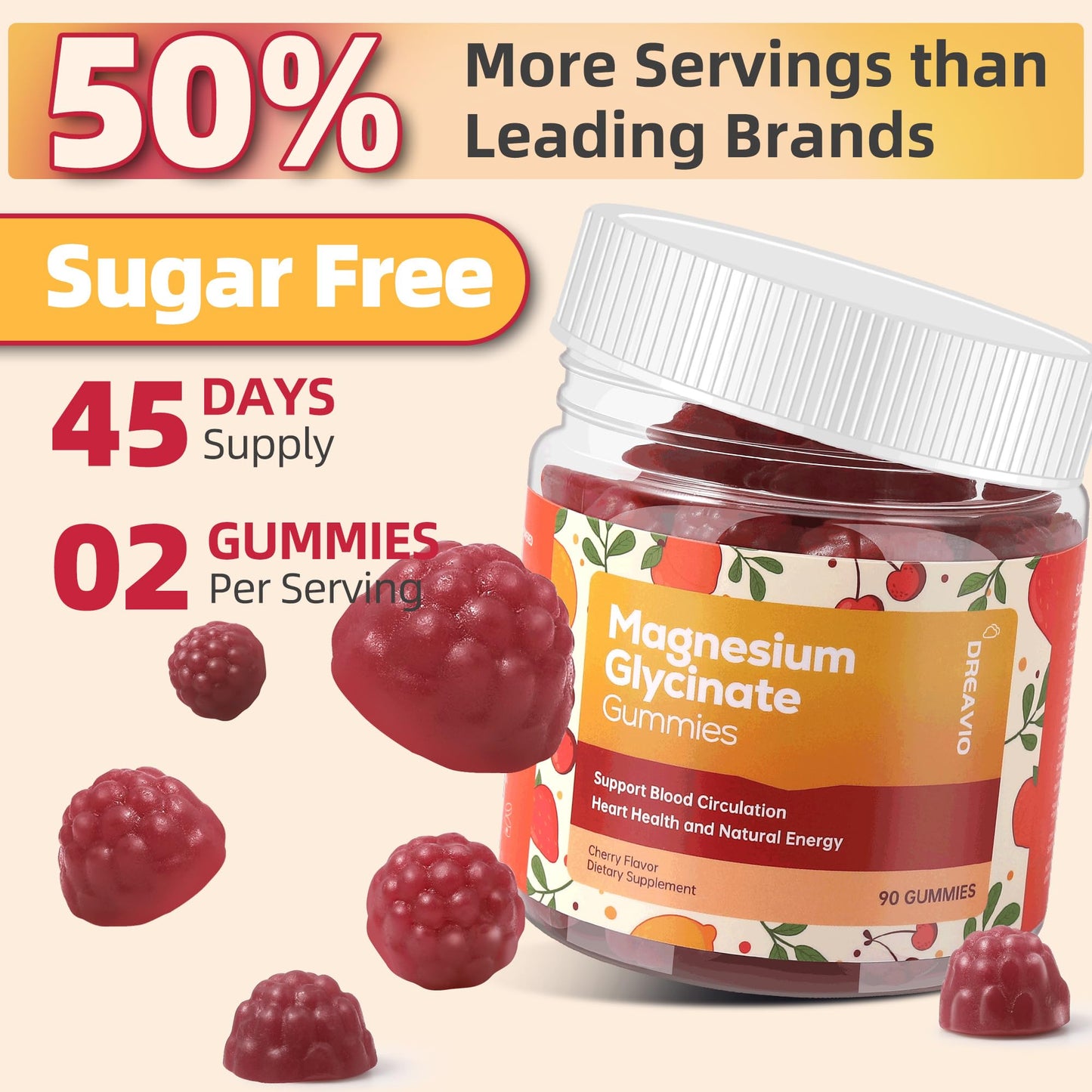 DREAVIO 90 Count Magnesium Glycinate Gummies 400mg w/Ashwagandha Supplement - Sugar Free Zinc Magnesium Glycinate Supplement Ashwagandha Gummies for Adults - Maple Wellness Supplements