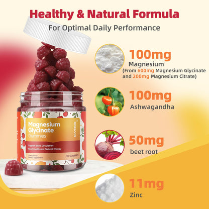 DREAVIO 90 Count Magnesium Glycinate Gummies w/Ashwagandha Supplement - Sugar Free Zinc Magnesium Glycinate - Maple Wellness Supplements