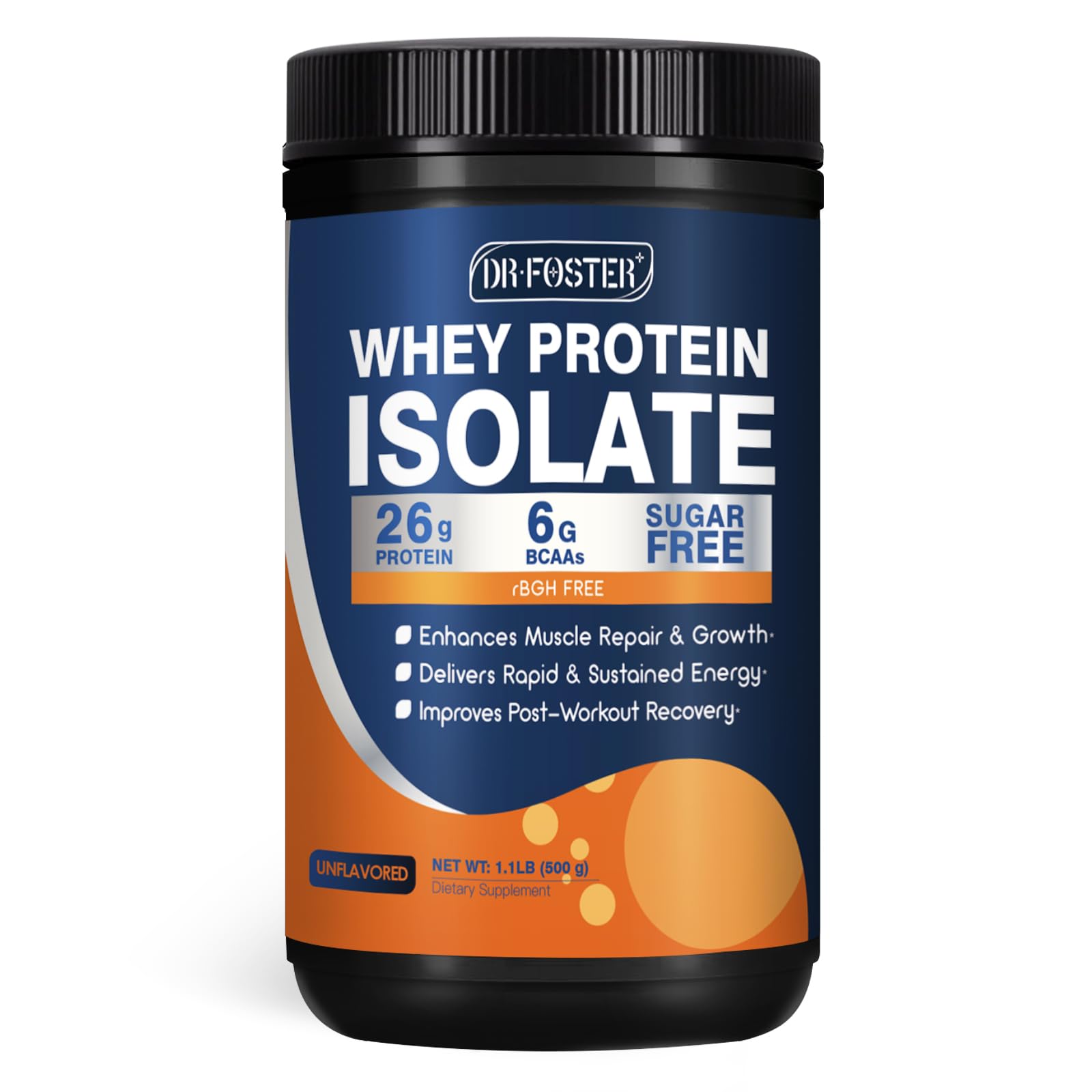 DRFOSTER Whey Protein Powder Isolate - Unflavored, Grass-Fed, 26g Protein & 6g BCAAs for Muscle Growth & Recovery - Maple Wellness Supplements