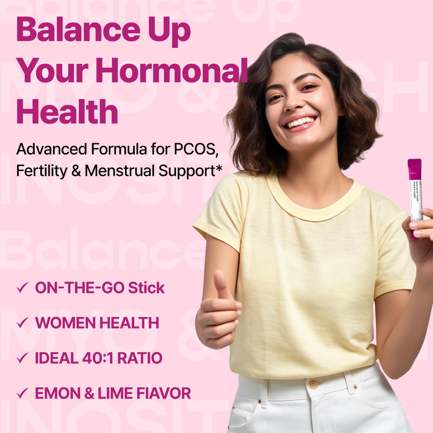 Dr.GET IT Balance Up Inositol 40:1 Myo & D-Chiro with Folate & Choline – Hormone Balance & Reproductive Health Support for Women – Lemon Lime Stick Powder, 30 Servings - Maple Wellness Supplements
