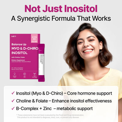 Dr.GET IT Balance Up Inositol 40:1 Myo & D-Chiro with Folate & Choline – Hormone Balance & Reproductive Health Support for Women – Lemon Lime Stick Powder, 30 Servings - Maple Wellness Supplements