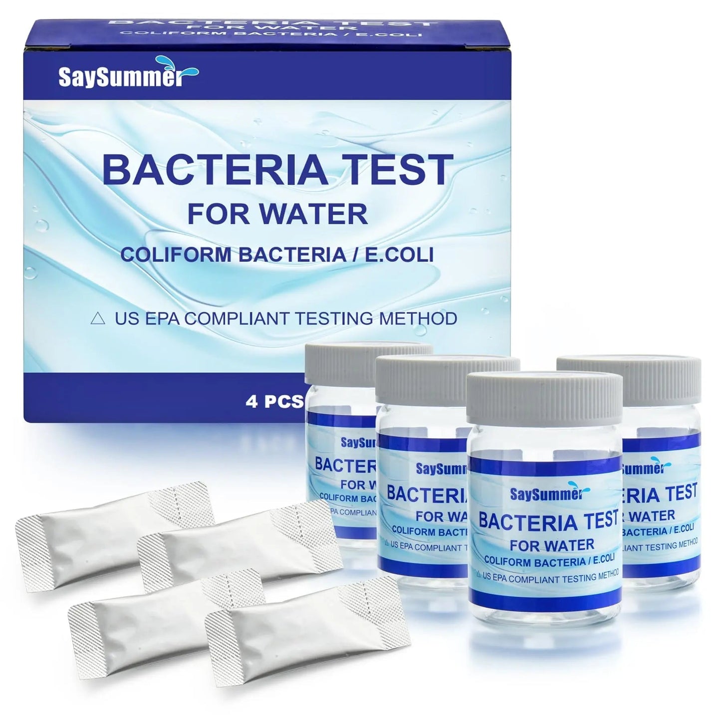 Drinking Water Bacteria Test Kit: 4 Tests Detecting Coliform E coli Bacteria - at Home Well Water Testing Kits for Drinking Water Pool Hot Tub Aquarium and More - Maple Wellness Supplements