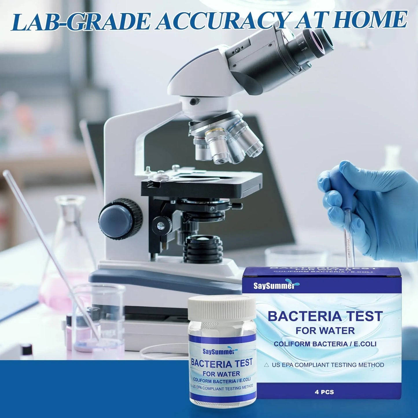 Drinking Water Bacteria Test Kit: 4 Tests Detecting Coliform E coli Bacteria - at Home Well Water Testing Kits for Drinking Water Pool Hot Tub Aquarium and More - Maple Wellness Supplements