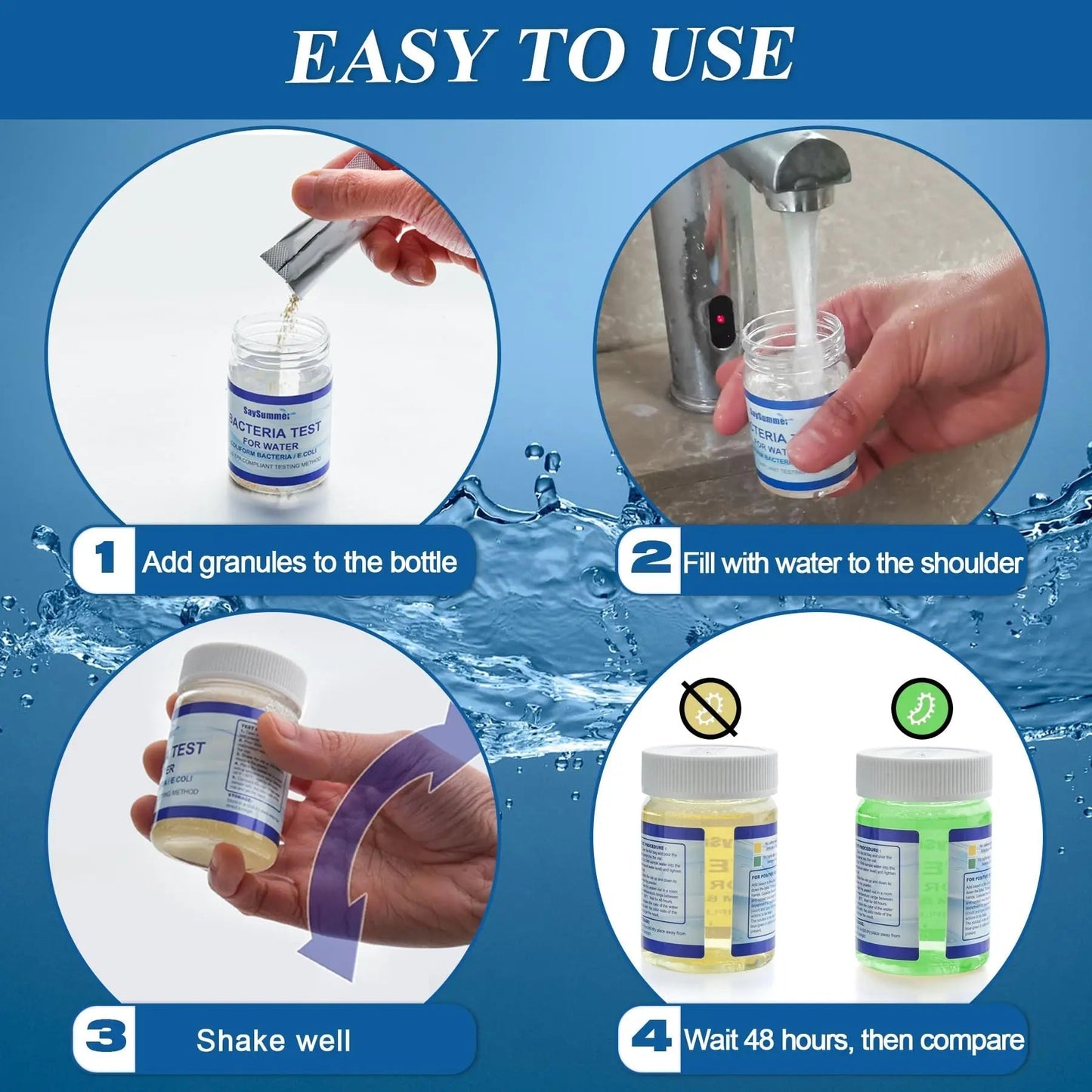 Drinking Water Bacteria Test Kit: 4 Tests Detecting Coliform E coli Bacteria - at Home Well Water Testing Kits for Drinking Water Pool Hot Tub Aquarium and More - Maple Wellness Supplements