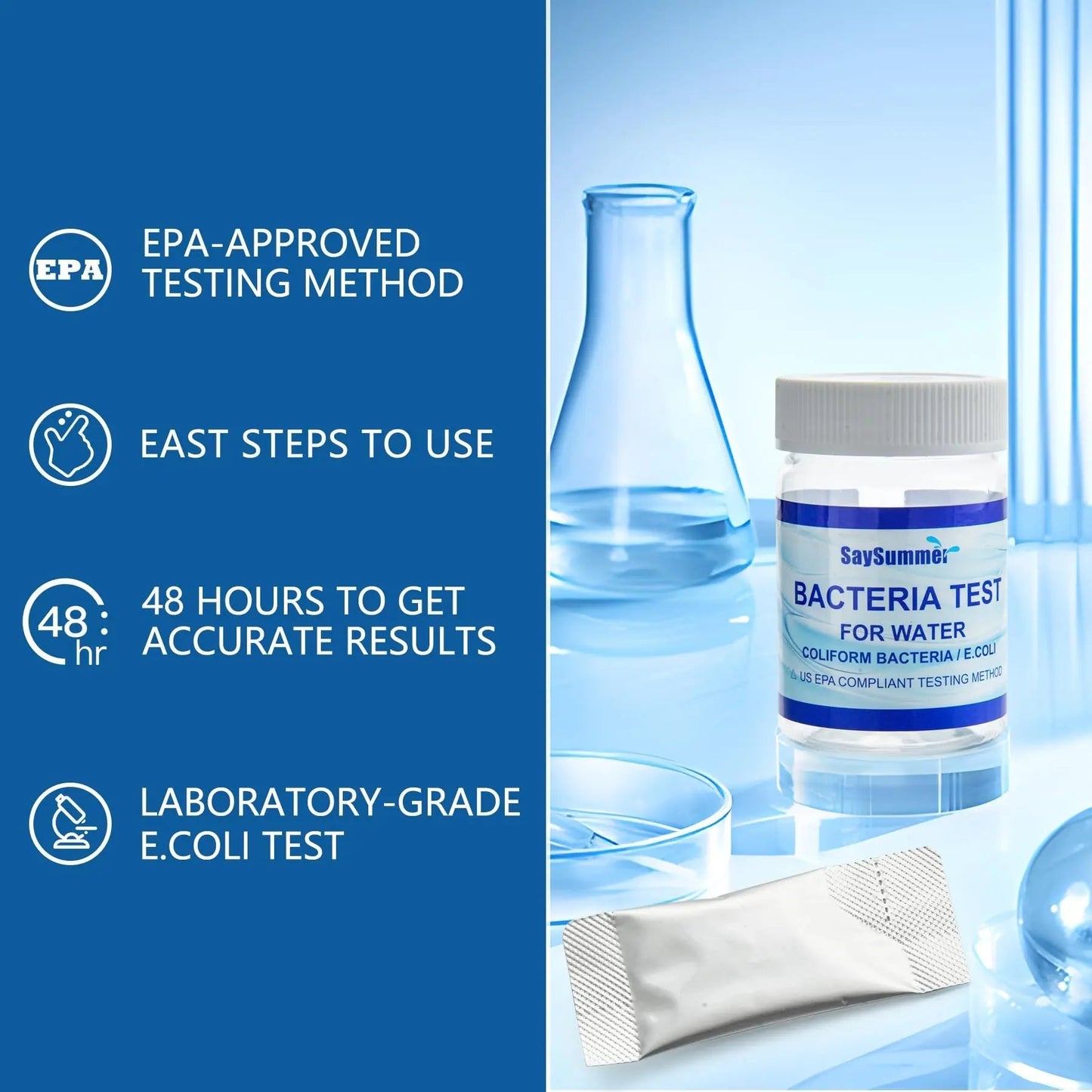 Drinking Water Bacteria Test Kit: 4 Tests Detecting Coliform E coli Bacteria - at Home Well Water Testing Kits for Drinking Water Pool Hot Tub Aquarium and More - Maple Wellness Supplements