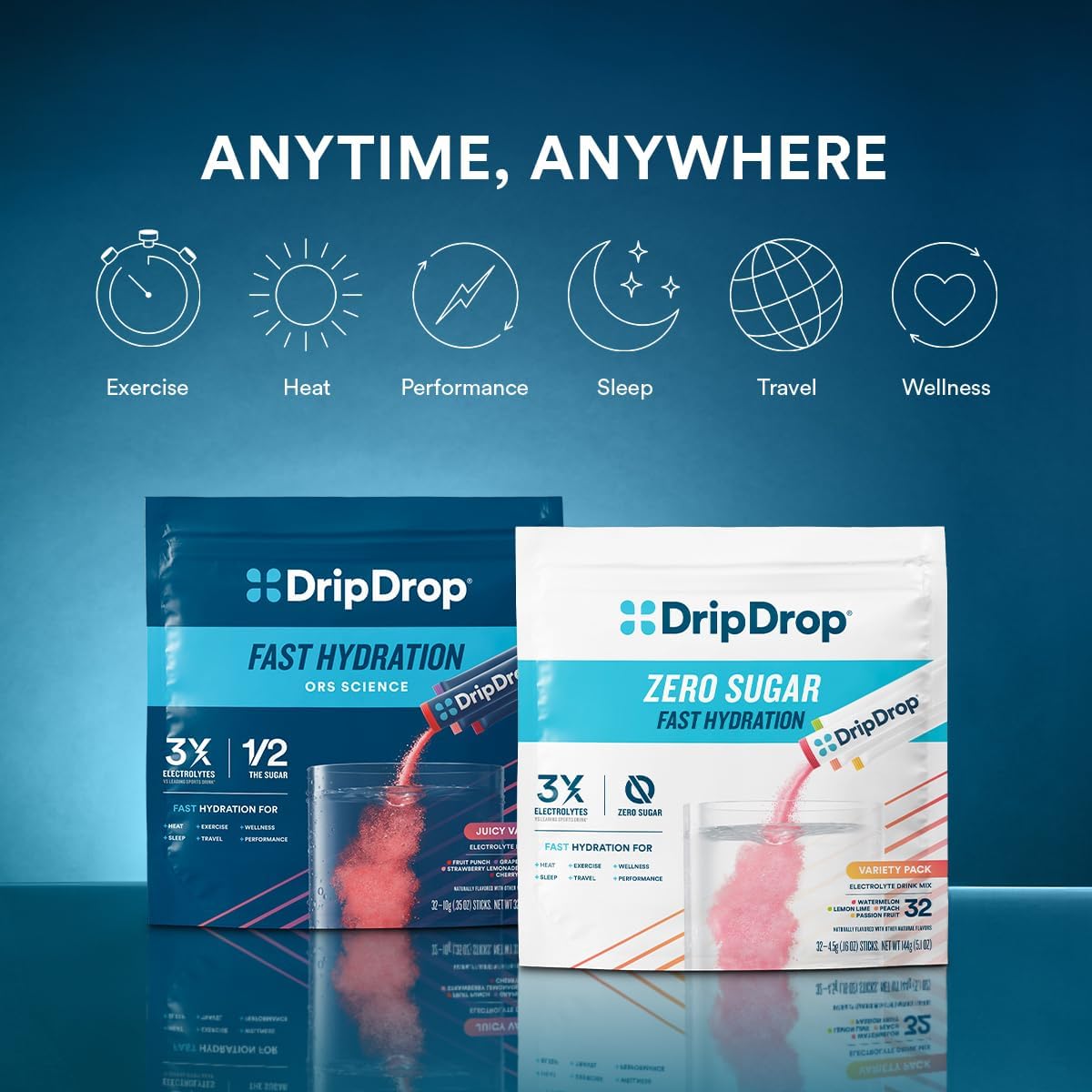 DripDrop Hydration Packets - Bold Variety Pack - Single Serve Electrolytes Powder Drink Mix - Watermelon, Berry, Lemon, Orange - Maple Wellness Supplements