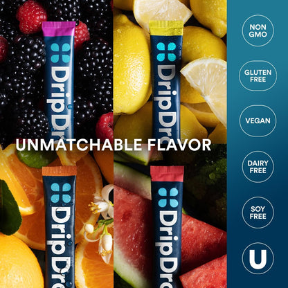 DripDrop Hydration Packets - Bold Variety Pack - Single Serve Electrolytes Powder Drink Mix - Watermelon, Berry, Lemon, Orange - Maple Wellness Supplements