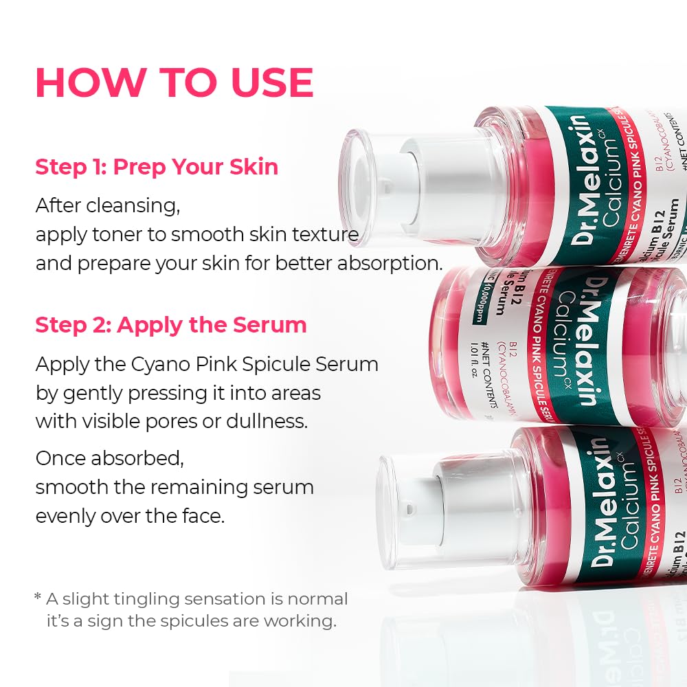 Dr.Melaxin Cyano Pink Spicule Niacinamide Serum – Vitamin B12 Pore Minimizer, Liquid Microneedle Facial Treatment - Maple Wellness Supplements
