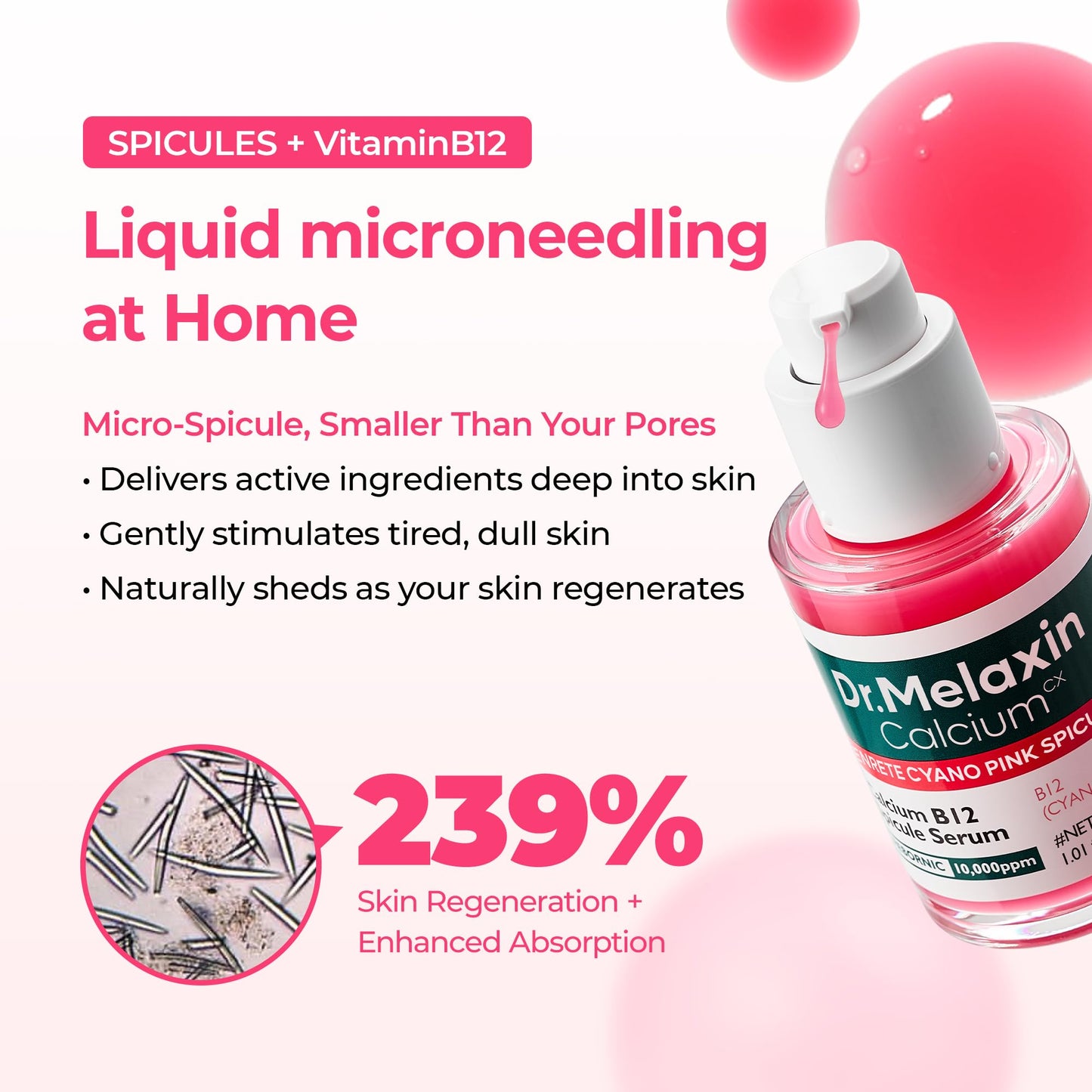 Dr.Melaxin Cyano Pink Spicule Niacinamide Serum – Vitamin B12 Pore Minimizer, Liquid Microneedle Facial Treatment - Maple Wellness Supplements