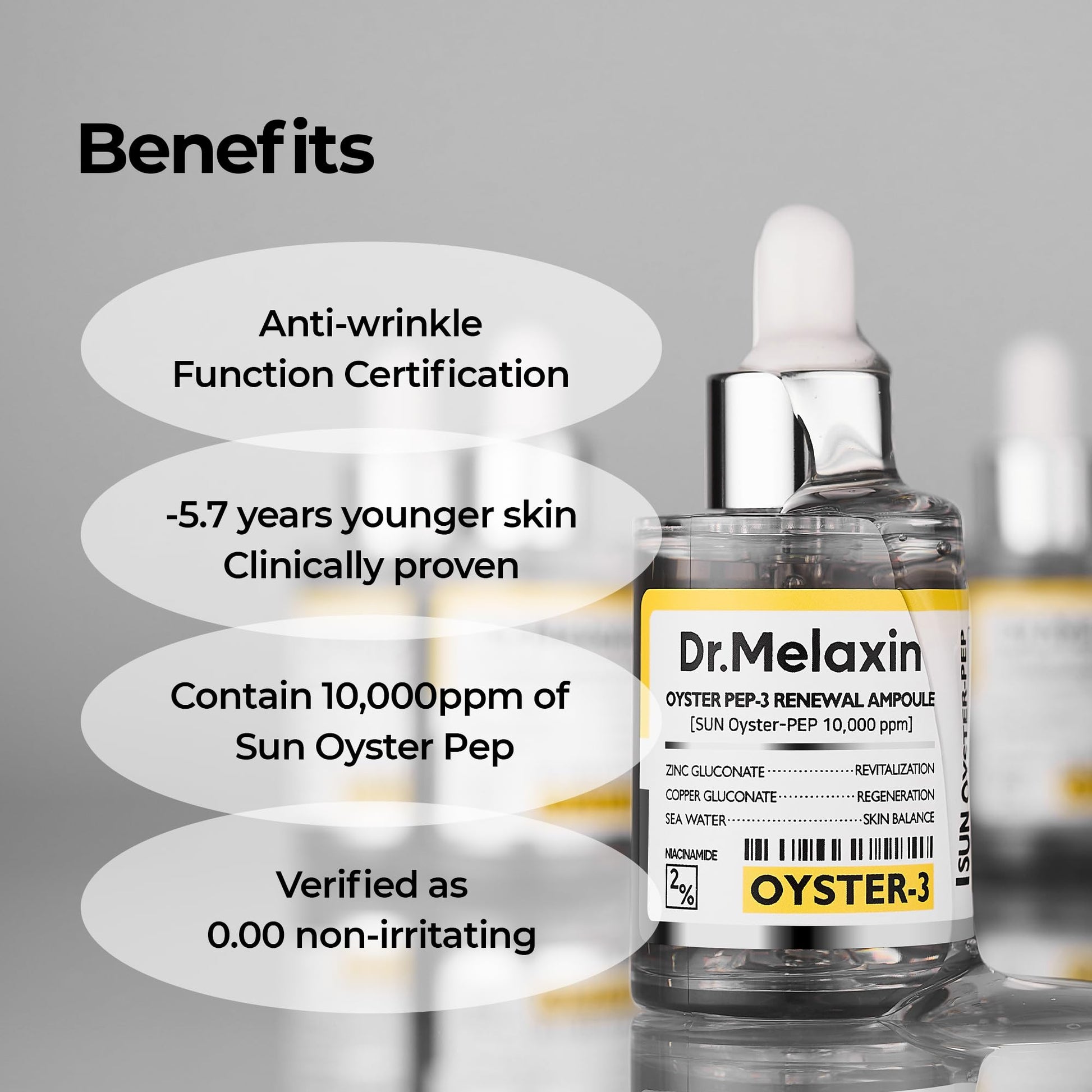 Dr.Melaxin Oyster Pep3 Renewal Ampoule for Plumping, Anti Aging, Hydrating Face | Visibly Smooth and Glowy Skin, Korean Skincare, 1.01 fl oz(30ml) - Maple Wellness Supplements