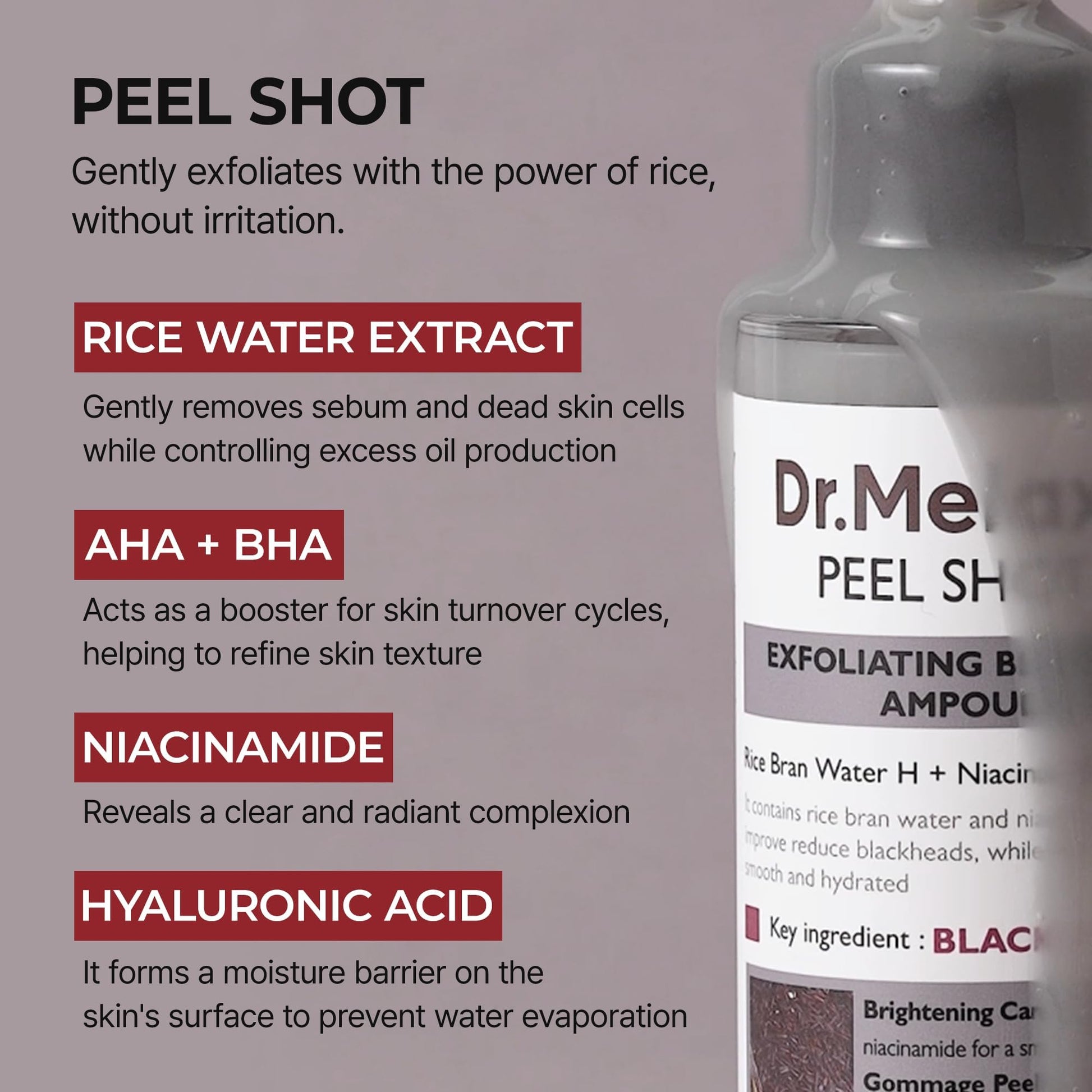 Dr.Melaxin Peel Shot Glow Black Rice Peeling Ampoule 80ml, Dead Skin Remover Gentle Exfoliating with Rice Water Extract - Maple Wellness Supplements