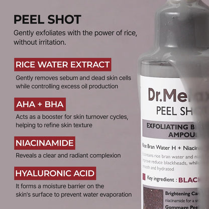 Dr.Melaxin Peel Shot Glow Black Rice Peeling Ampoule 80ml, Dead Skin Remover Gentle Exfoliating with Rice Water Extract - Maple Wellness Supplements