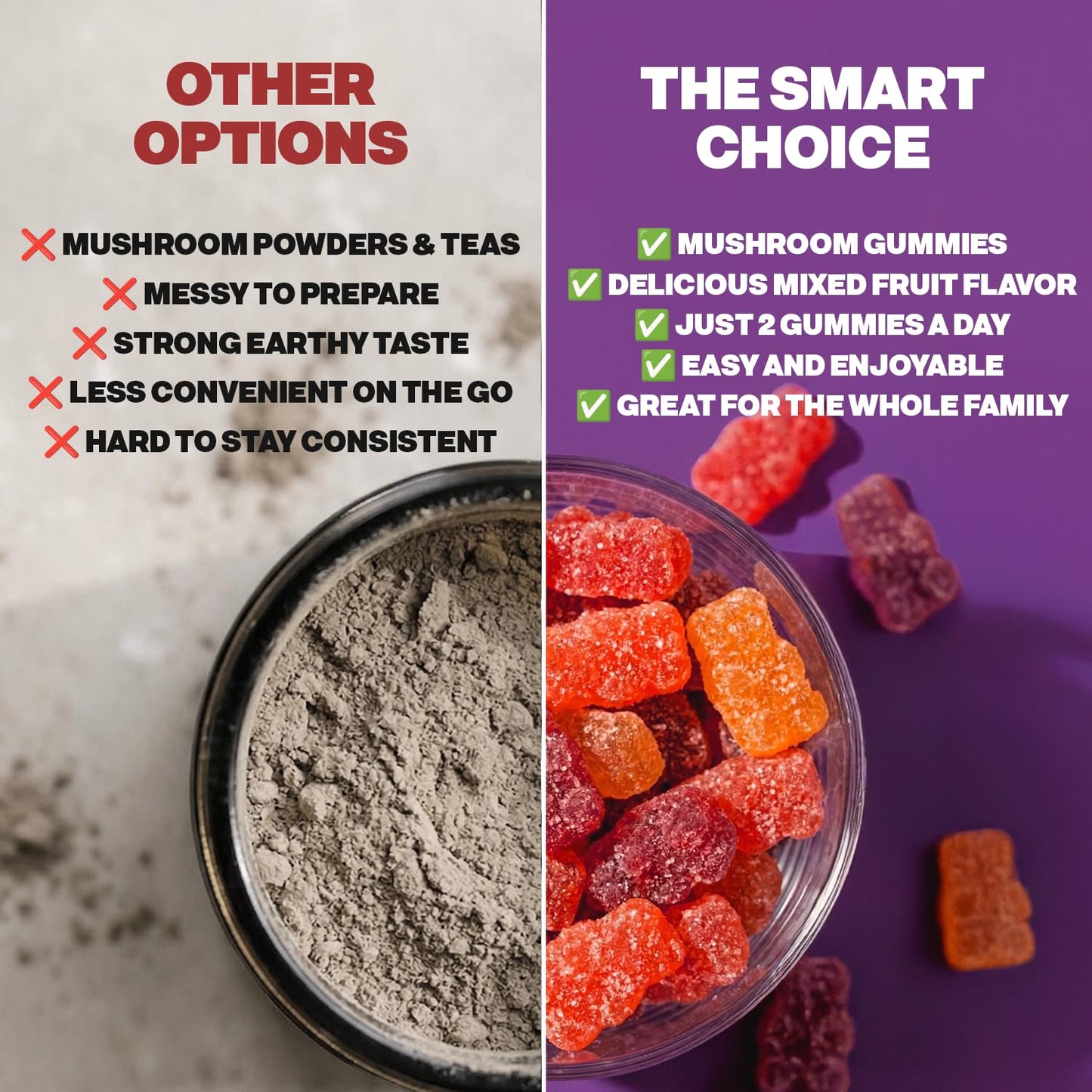 Drops Of Nature Lions Mane & Ashwagandha Gummies – Turkey Tail, Maitake, Reishi, Chaga, Shiitake, Cordyceps – Organic, Low Carb Superfood Gummies - Maple Wellness Supplements