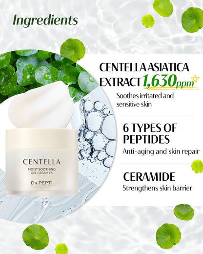 dr.pepti Centella Cooling Gel Cream – 77% Centella, 5-Type Hyaluronic Acid & Peptides – Water-Gel Moisturizer for Redness, Sensitive & Post-Retinol Skin – No Pilling, Sleeping Pack Use, 2.37 fl oz - Maple Wellness Supplements