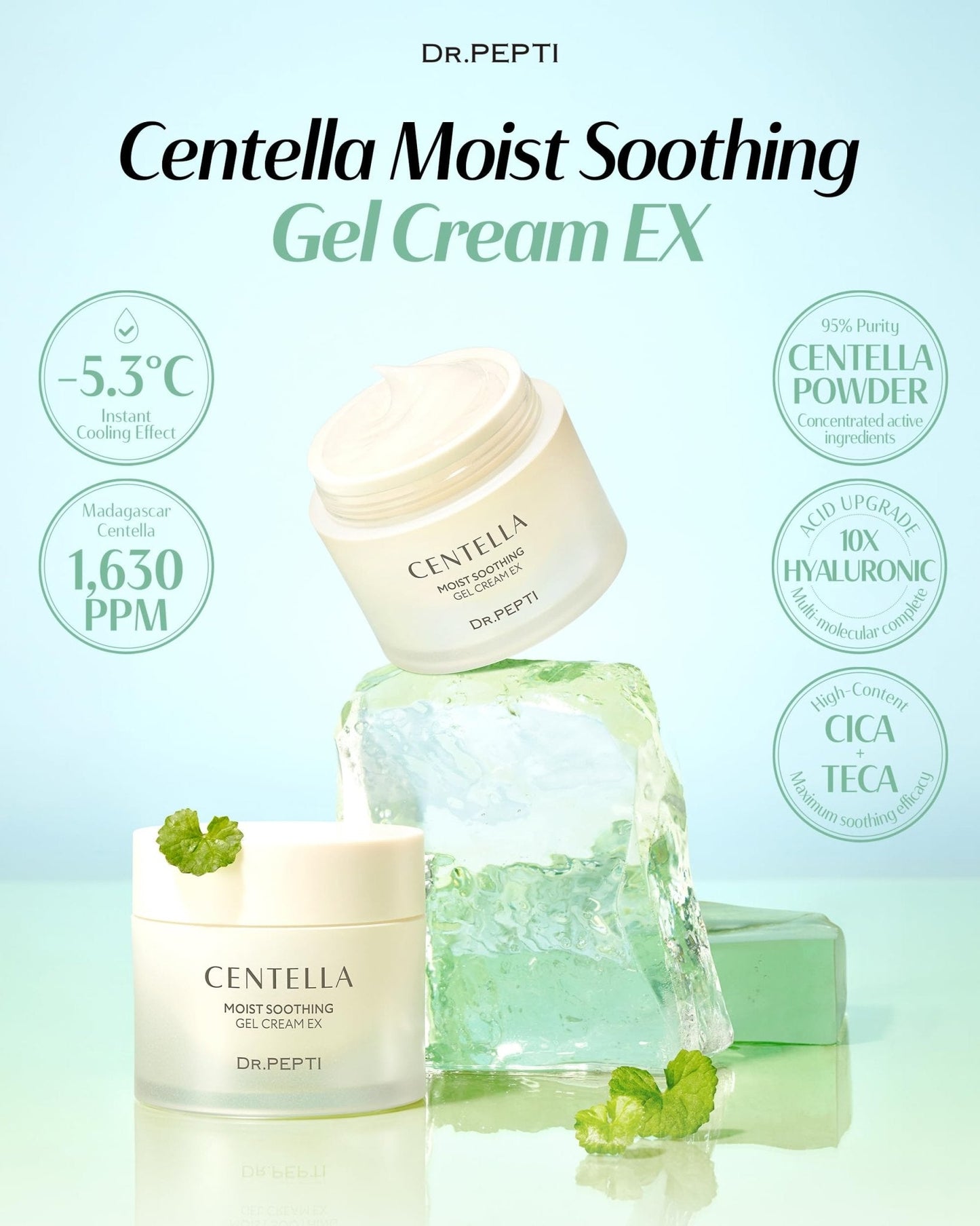 dr.pepti Centella Cooling Gel Cream – 77% Centella, 5-Type Hyaluronic Acid & Peptides – Water-Gel Moisturizer for Redness, Sensitive & Post-Retinol Skin – No Pilling, Sleeping Pack Use, 2.37 fl oz - Maple Wellness Supplements