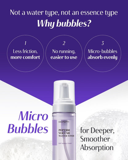 DR.PEPTI Peptide Volume Toner – 12 Peptides, Volufiline™ & 54% Centella Base – No-Drip Bubble Treatment Toner, Firming & Plumping with 8-Type Hyaluronic Acid & Collagen, 5.24 fl oz - Maple Wellness Supplements