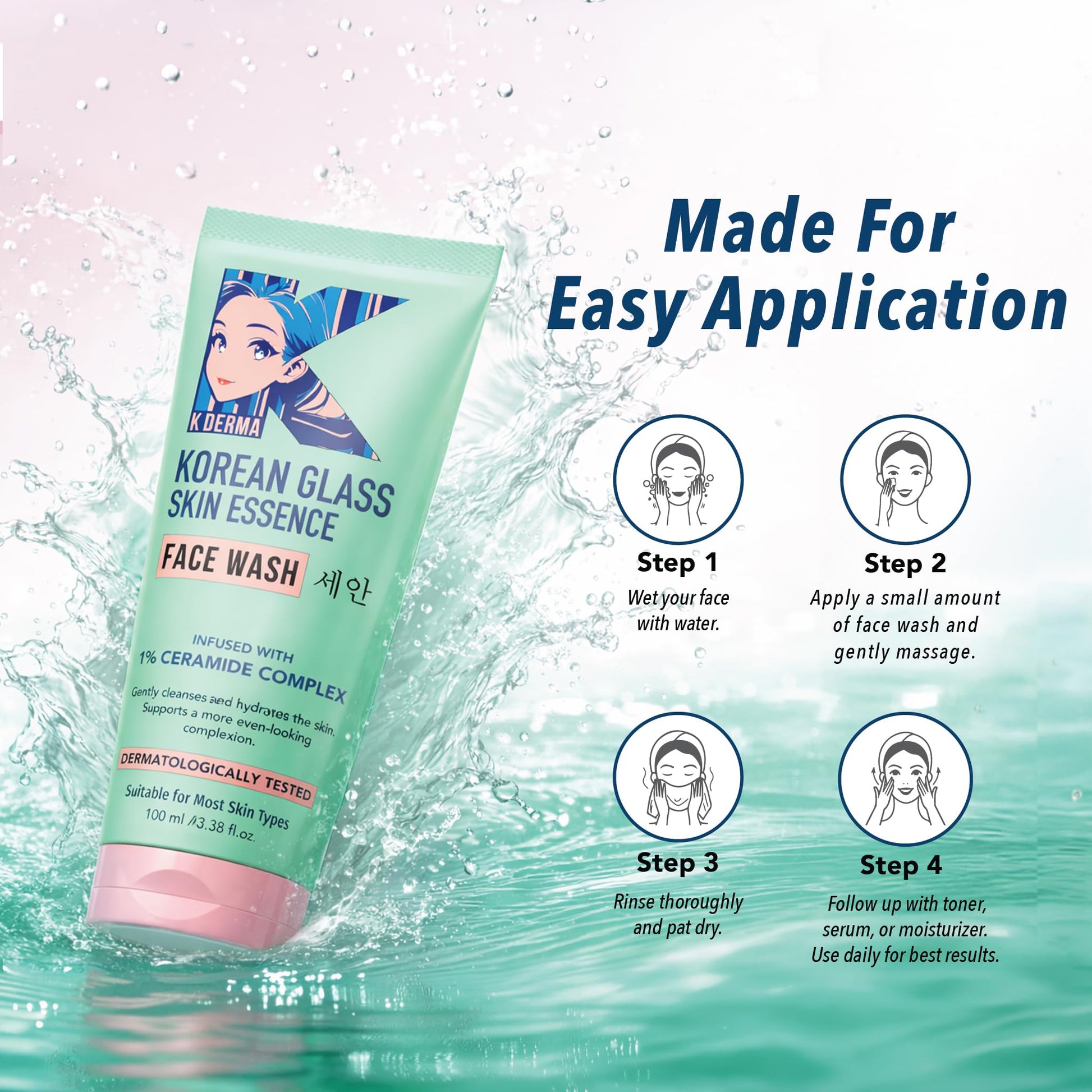 DR.RASHEL Korean Face Wash With Rice Water & 1% Ceramide Complex | Hydrating Gentle Cleanser for All Skin Types | 100 ml / 3.38 Fl Oz - Maple Wellness Supplements