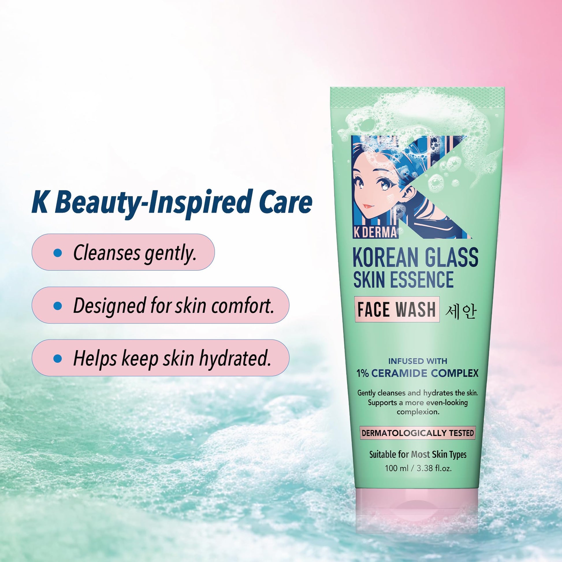 DR.RASHEL Korean Face Wash With Rice Water & 1% Ceramide Complex | Hydrating Gentle Cleanser for All Skin Types | 100 ml / 3.38 Fl Oz - Maple Wellness Supplements
