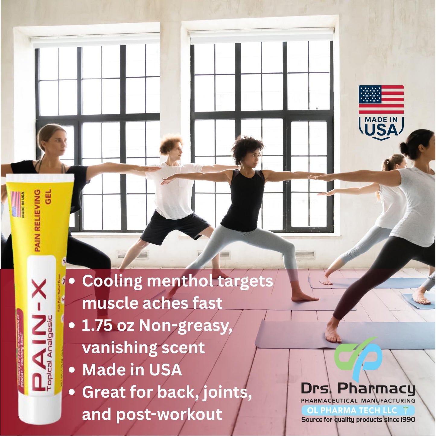 Drs. Pharmacy Pain-X Menthol Cream – Targeted Muscle & Joint Relief – 1.75 oz, Made in USA - Maple Wellness Supplements