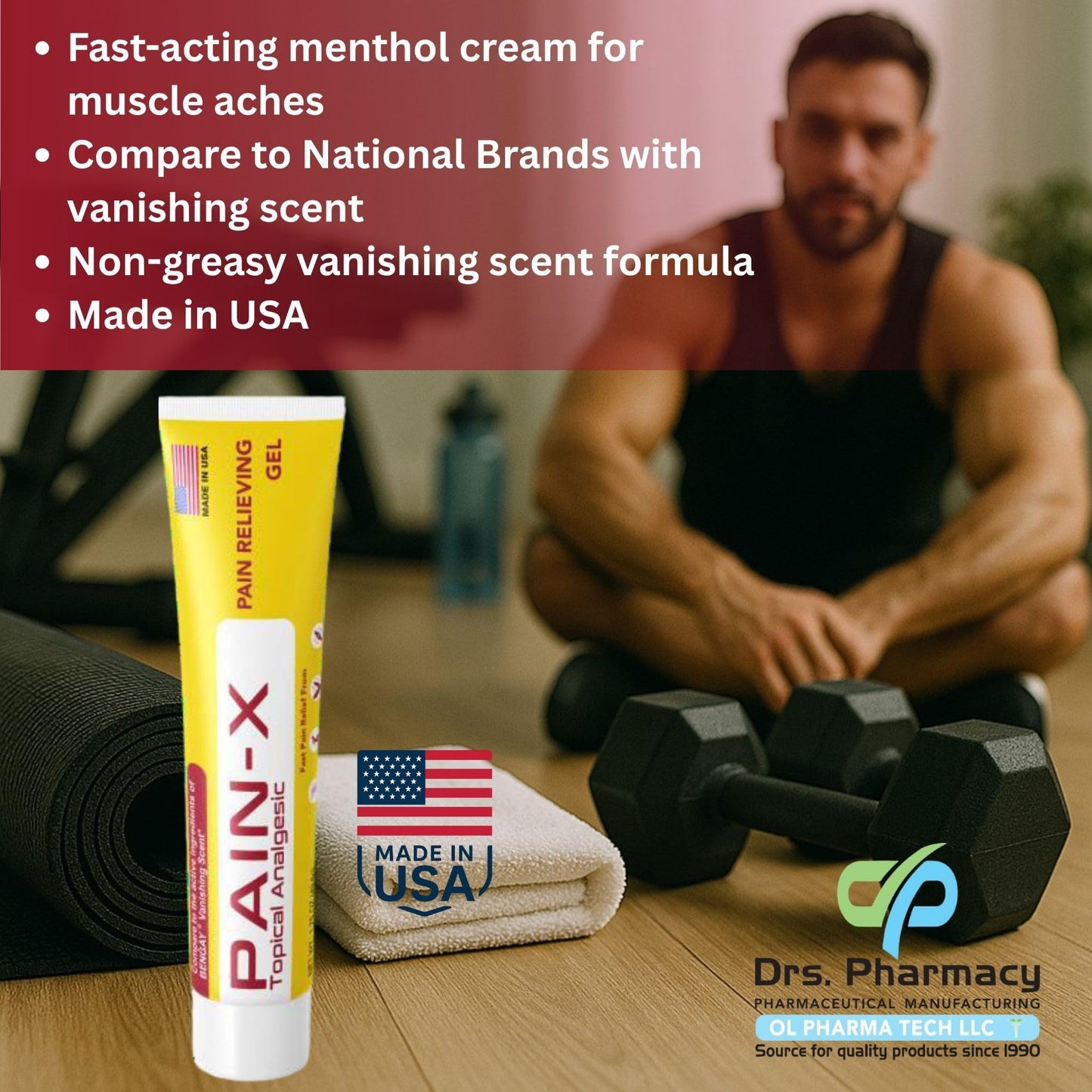 Drs. Pharmacy Pain-X Menthol Cream – Targeted Muscle & Joint Relief – 1.75 oz, Made in USA - Maple Wellness Supplements