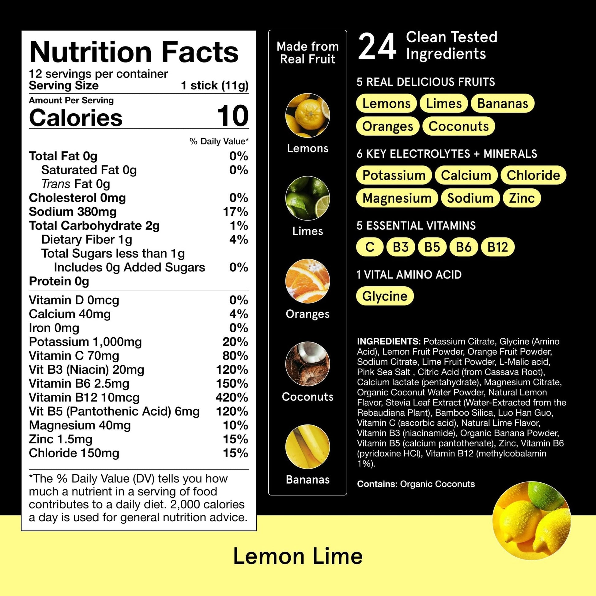 DryWater Electrolyte Powder Packets, Lemon Lime - Hydration Packets Drink Mix with Zero Added Sugar for Rehydration & Energy - 6 Key Electrolytes - Maple Wellness Supplements