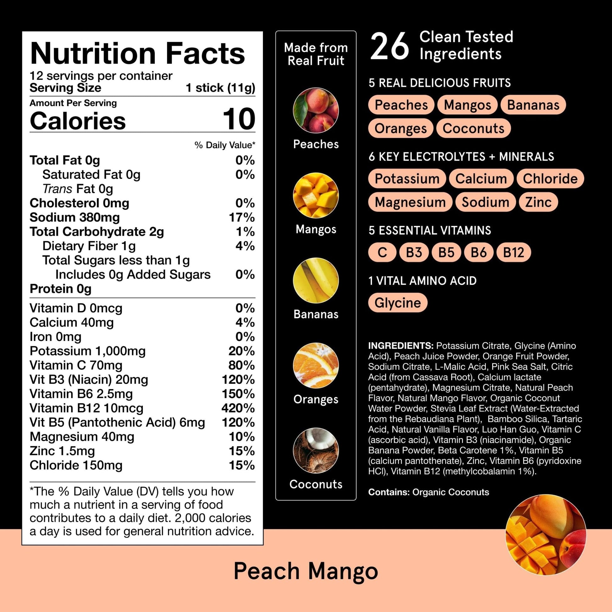 DryWater Electrolyte Powder Packets, Peach Mango - Hydration Packets Drink Mix with Zero Added Sugar for Rehydration & Energy - 6 Key Electrolytes - Maple Wellness Supplements
