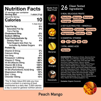 DryWater Electrolyte Powder Packets, Peach Mango - Hydration Packets Drink Mix with Zero Added Sugar for Rehydration & Energy - 6 Key Electrolytes - Maple Wellness Supplements